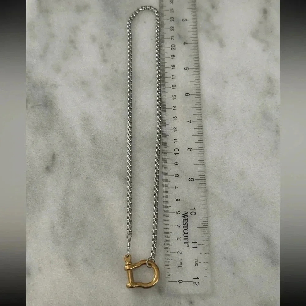 COPY - Gold Chain Two Tone Silver Horse Bit Chunky Charm Clasp Carabiner Neckla… - Picture 3 of 4